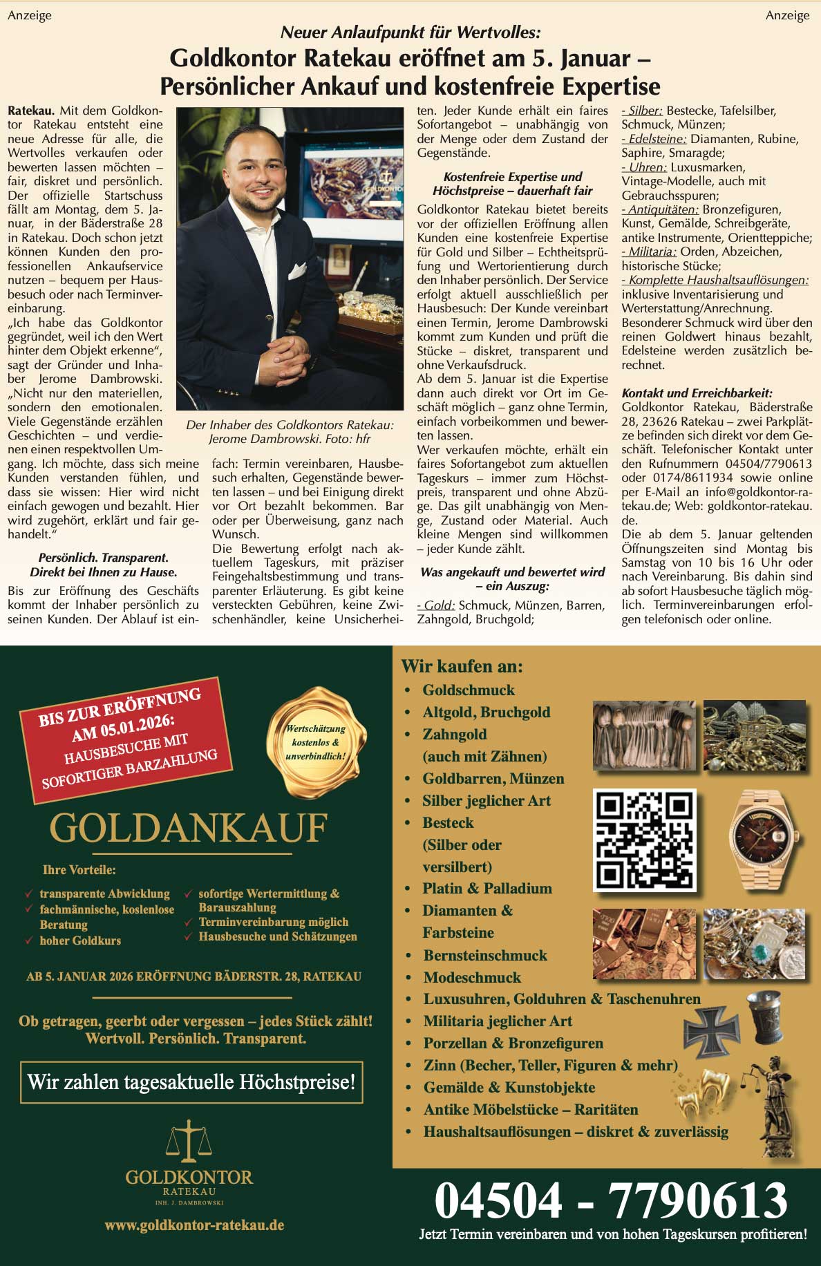 Zeitungsartikel über Goldkontor Dambrowski